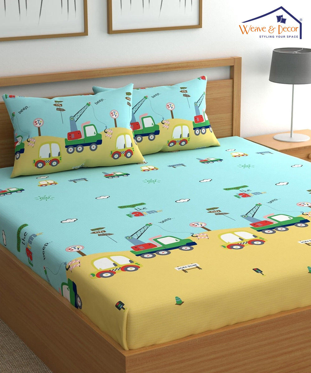 Little Builder Dreams Kids Fitted Bedsheet With Pillow Cover