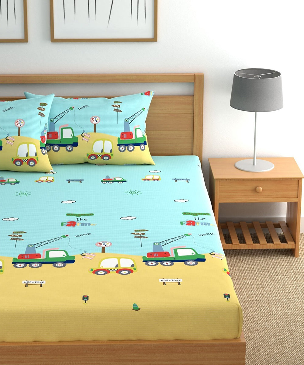 Little Builder Dreams Kids Fitted Bedsheet With Pillow Cover
