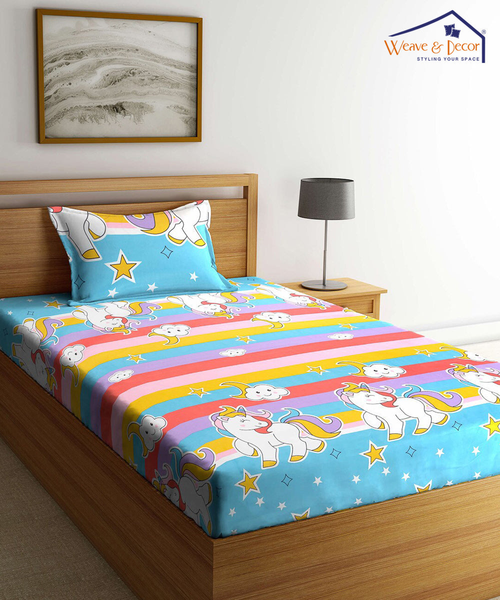 Unicorn Fantasy Print Kids Bedsheet With Pillow Covers