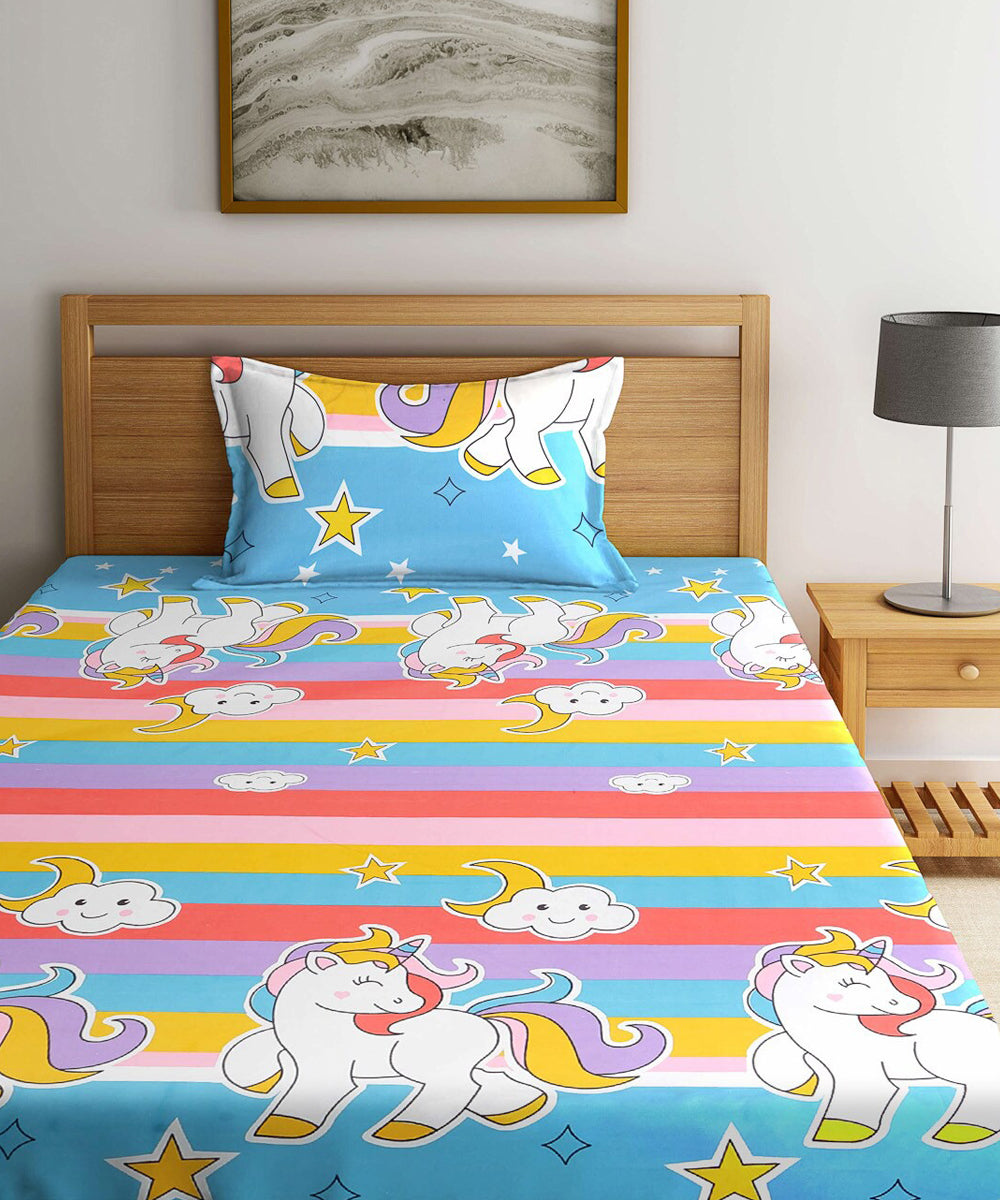 Unicorn Fantasy Print Kids Bedsheet With Pillow Covers