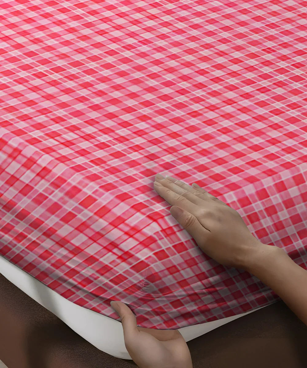 Pink Gingham Fitted Bedsheet With Pillow Cover