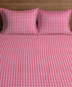 Pink Gingham Fitted Bedsheet With Pillow Cover
