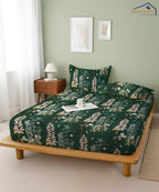 Emerald Forest Charm Fitted Bedsheet With Pillow Cover