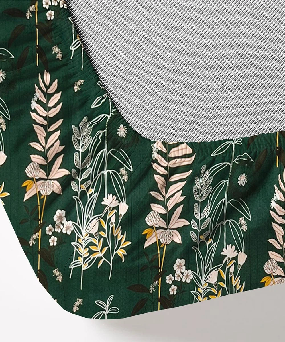 Emerald Forest Charm Fitted Bedsheet With Pillow Cover