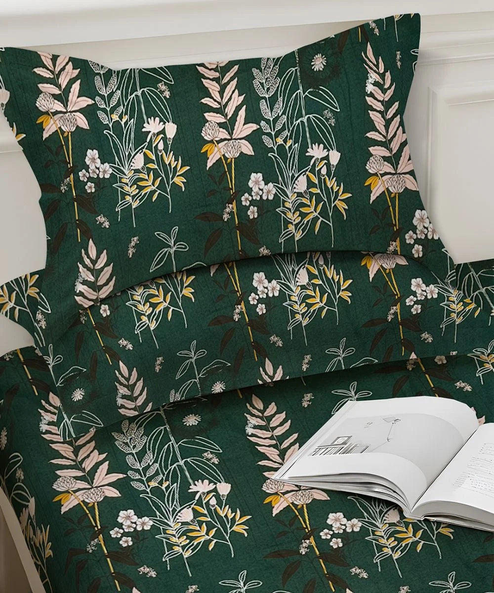 Emerald Forest Charm Fitted Bedsheet With Pillow Cover