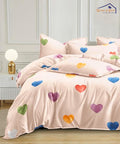 Rainbow Heartbeats Bedsheet With Pillow Covers